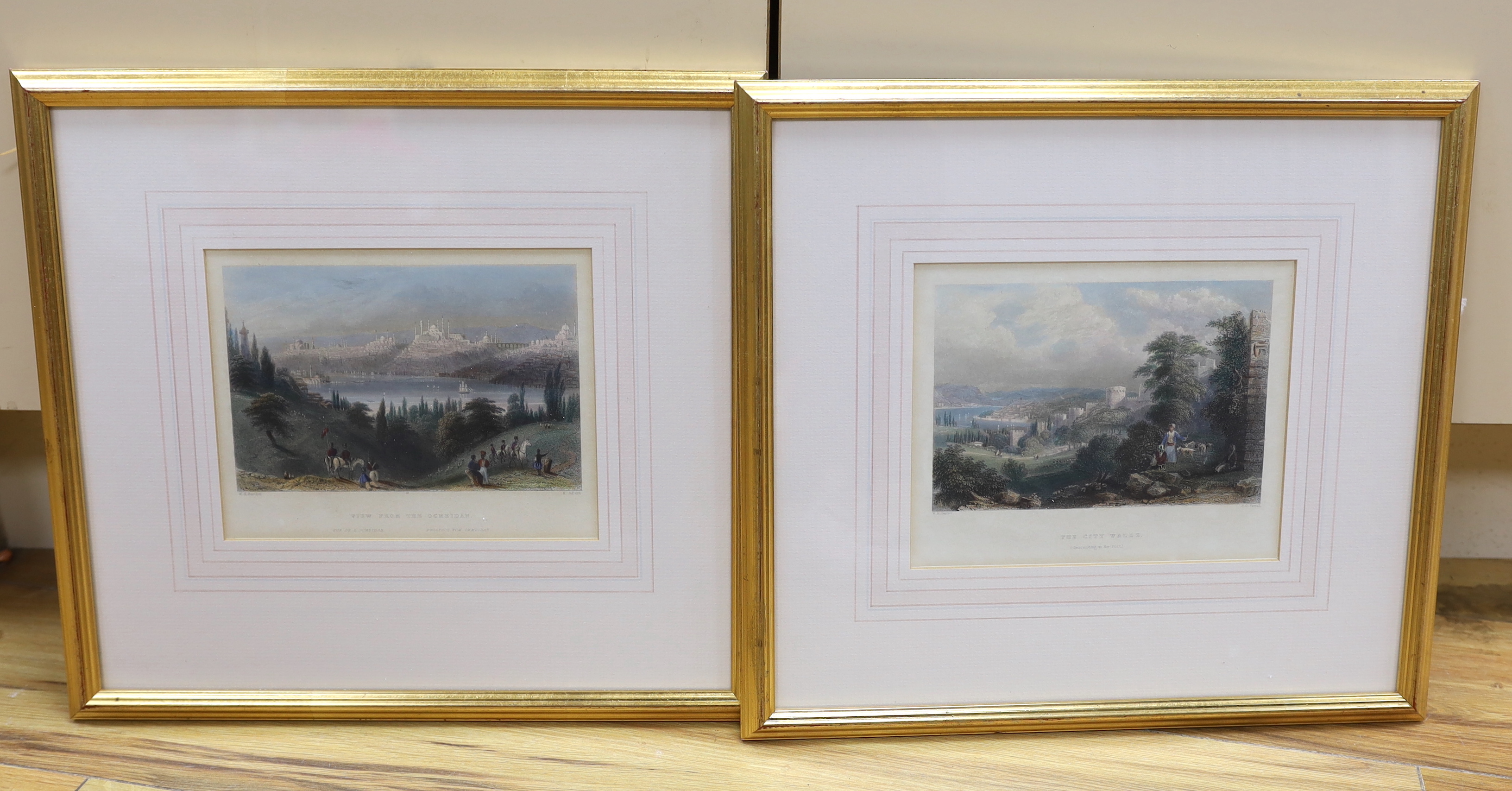 William Henry Bartlett (1809-1854), pair of colour engravings, 'The City walls, descending to the port' and 'View from the Ocmeidan', each 16 x 20cm